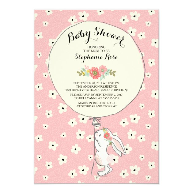 Precious Bunny Girls Baby Shower Invitation