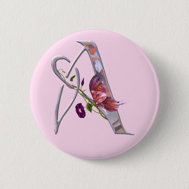 Precious Butterfly Initial A Pinback Button (Front)