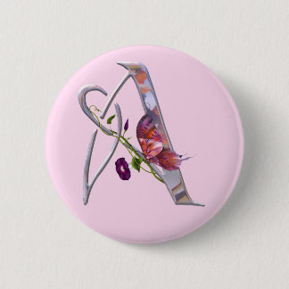Precious Butterfly Initial A Pinback Button