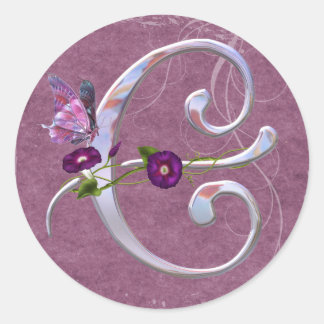 Precious Butterfly Initial C Classic Round Sticker
