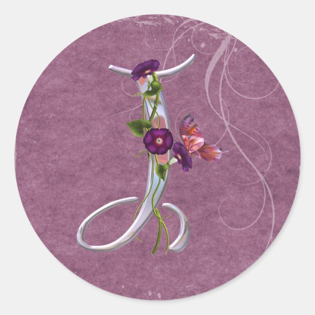 Precious Butterfly Initial J Classic Round Sticker (Front)