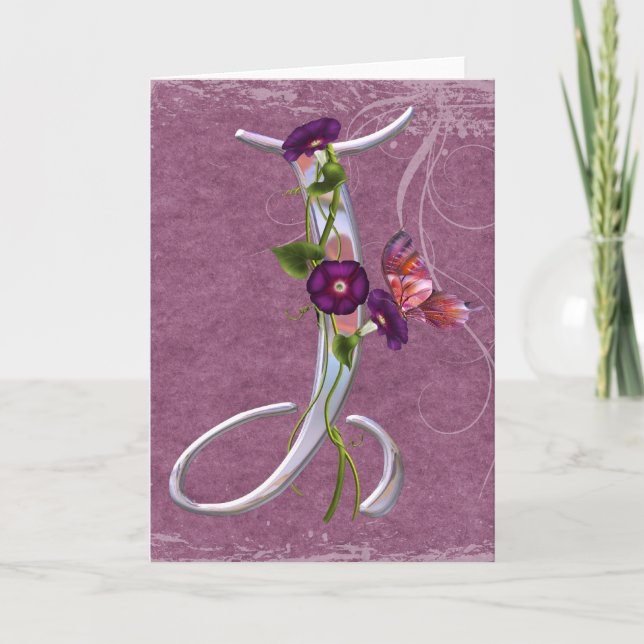 Precious Butterfly Initial J Note Card (Front)