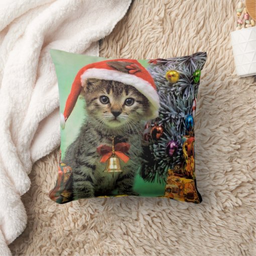 Precious Christmas Cat Throw Pillow | Zazzle