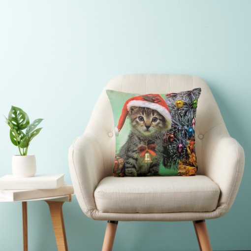 Precious Christmas Cat Throw Pillow | Zazzle