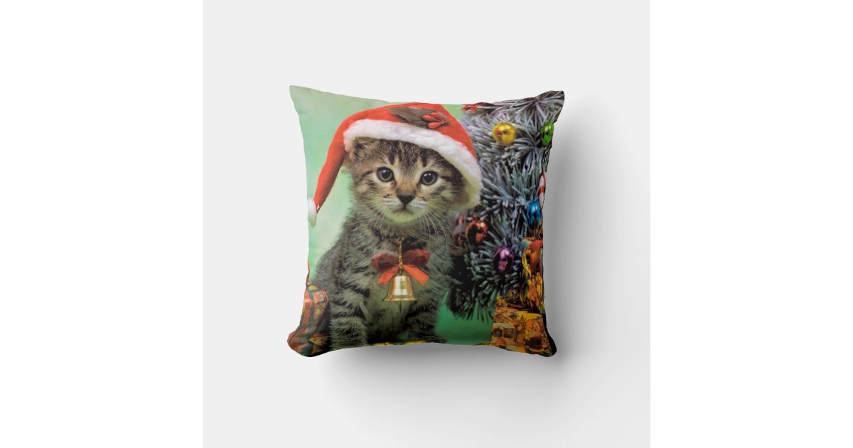 Precious Christmas Cat Throw Pillow | Zazzle