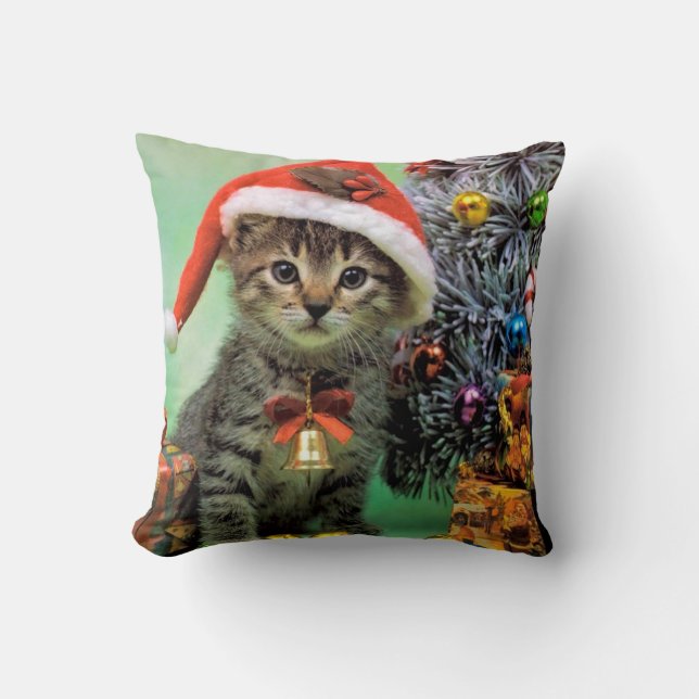 Precious Christmas Cat Throw Pillow (Front)