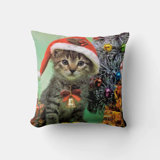 Precious Christmas Cat Throw Pillow | Zazzle