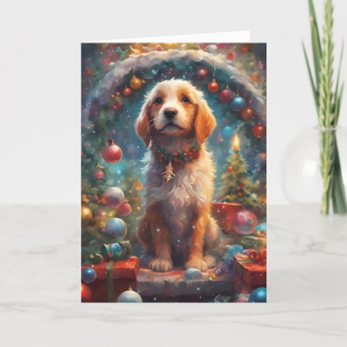 Precious Christmas Puppy Art card