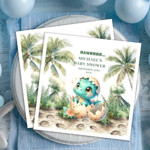 Precious Dino Baby Shower Hatching Soon Name Paper Dinner Napkins