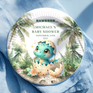 Precious Dino Baby Shower Hatching Soon Plates
