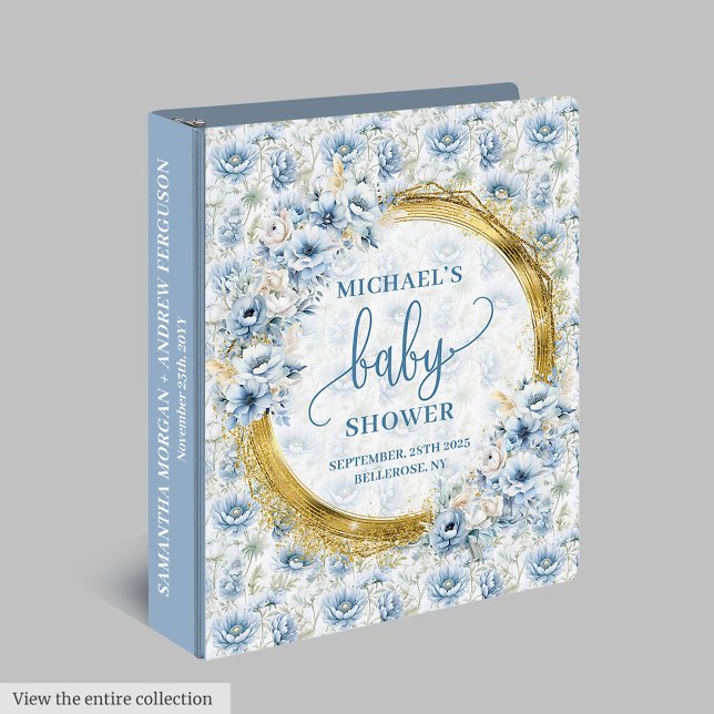Precious Dusty Blue Gold Flowers Baby Memory Album 3 Ring Binder (Precious Dusty Blue Gold Flowers Baby Memory Album 3 ring binder)