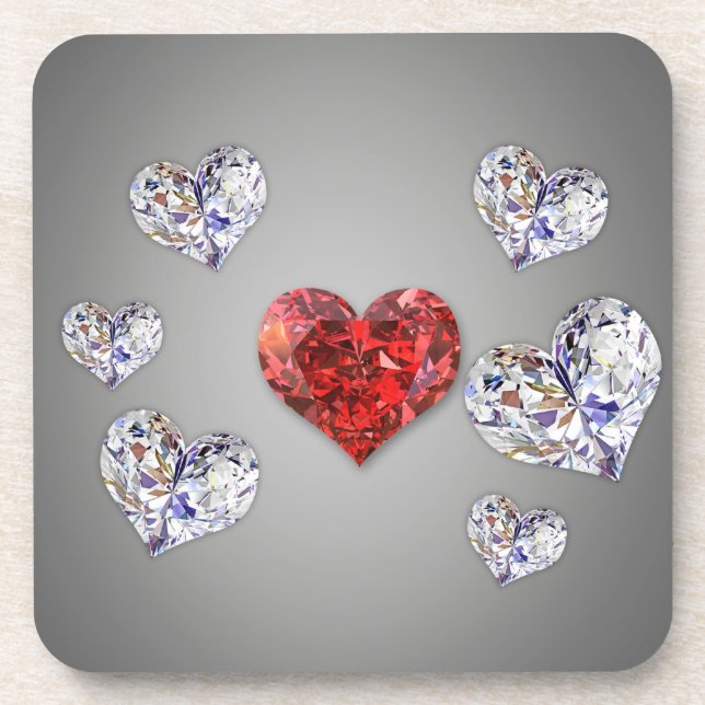Precious Elegant Diamond Hearts Coaster (Front)