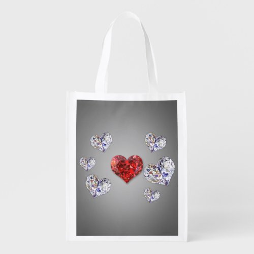 Precious Elegant Diamond Hearts Grocery Bag