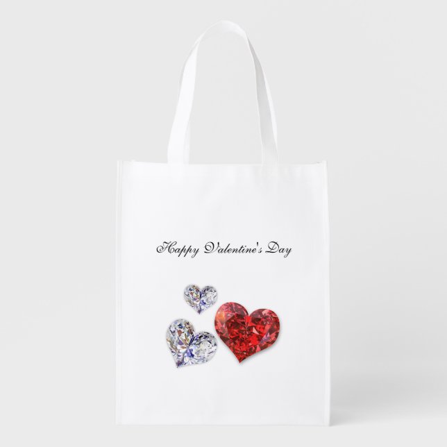 Precious Elegant Diamond Hearts Grocery Bag (Front)