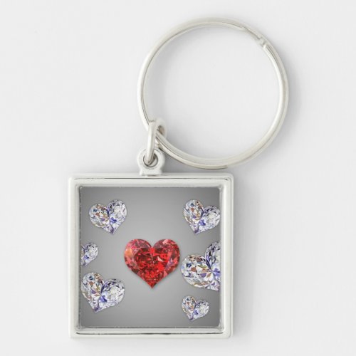 Precious Elegant Diamond Hearts Keychain