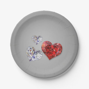 Precious Elegant Diamond Hearts Paper Plates