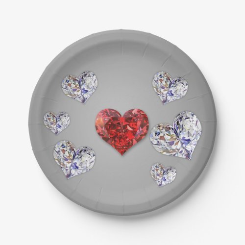 Precious Elegant Diamond Hearts Paper Plates