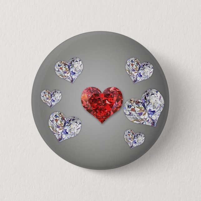 Precious Elegant Diamond Hearts Pinback Button (Front)