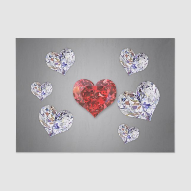Precious Elegant Diamond Hearts Tissue Paper (Front)