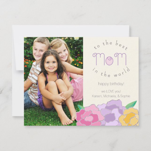 Precious Florals Happy Birthday Mom Photo Card (Front)