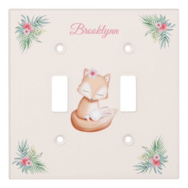 Precious Fox and Bunny Rabbit - Personalized Light Switch Cover (Front)