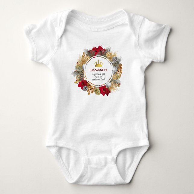 PRECIOUS GIFT AWESOME GOD | Christmas Wreath Baby Bodysuit (Front)