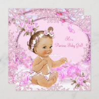 Precious Girl Baby Shower Pink Floral Butterfly Invitation