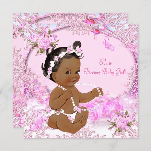 Precious Girl Baby Shower Pink Floral Ethnic Invitation