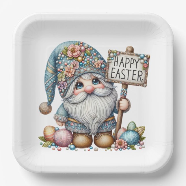 Precious Gnome Easter Theme Invitation Paper Plates (Front)