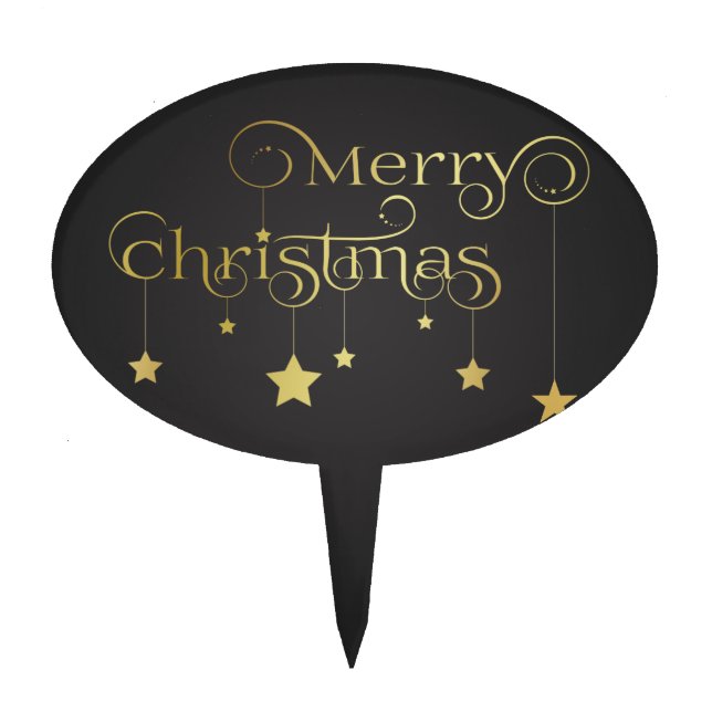 Precious Gold Merry Christmas Stars Cake Topper (Front)