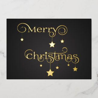 Precious Gold Merry Christmas Stars Foil Holiday Card