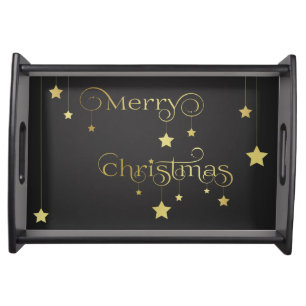 Precious Gold Merry Christmas Stars Serving Tray