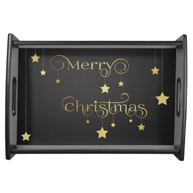 Precious Gold Merry Christmas Stars Serving Tray (Front)