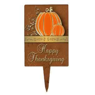 Precious Gold Thanksgiving Pumpkin Leaves Cake Topper