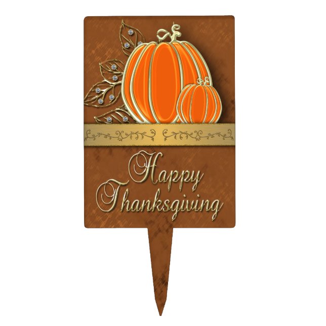 Precious Gold Thanksgiving Pumpkin Leaves Cake Topper (Front)