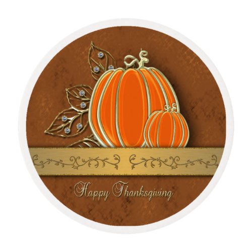 Precious Gold Thanksgiving Pumpkin Leaves Edible Frosting Rounds