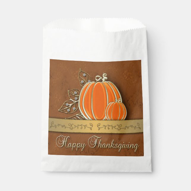 Precious Gold Thanksgiving Pumpkin Leaves Favor Ba Bag (Front)