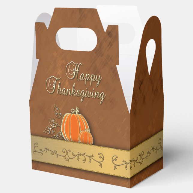 Precious Gold Thanksgiving Pumpkin Leaves Favor Boxes (Opened)