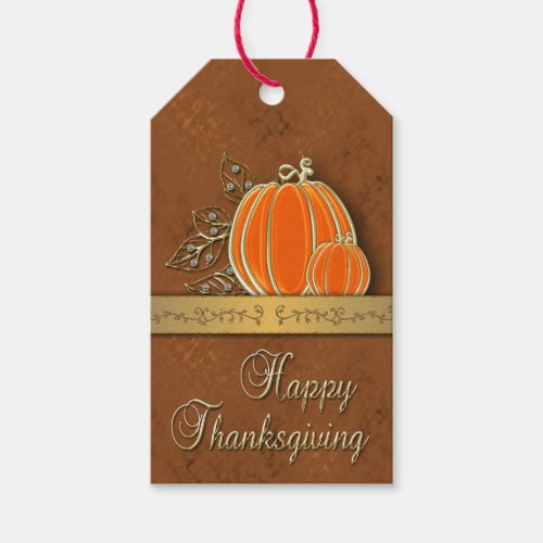 Precious Gold Thanksgiving Pumpkin Leaves Gift Tags