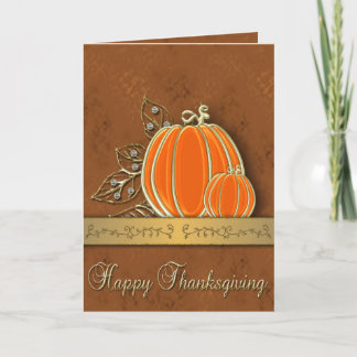 Precious Gold Thanksgiving Pumpkin Leaves Holiday Card