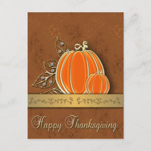 Precious Gold Thanksgiving Pumpkin Leaves Holiday Postcard