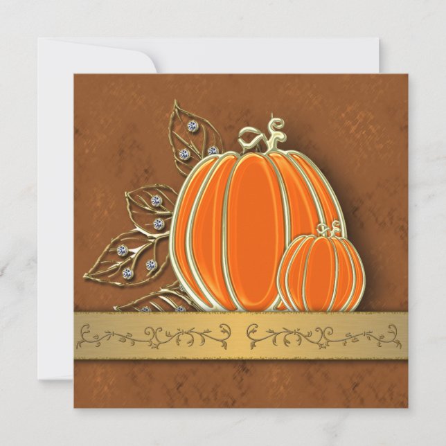 Precious Gold Thanksgiving Pumpkin Leaves Invitation (Front)