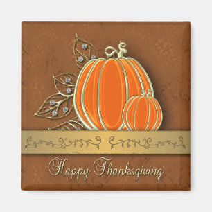 Precious Gold Thanksgiving Pumpkin Leaves Magnet