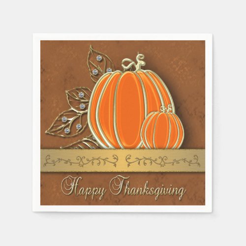 Precious Gold Thanksgiving Pumpkin Leaves Napkins