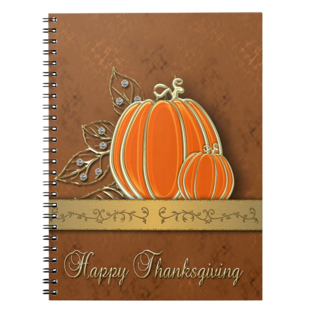 Precious Gold Thanksgiving Pumpkin Leaves Notebook (Front)