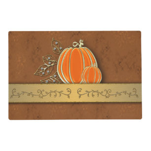 Precious Gold Thanksgiving Pumpkin Leaves Placemat