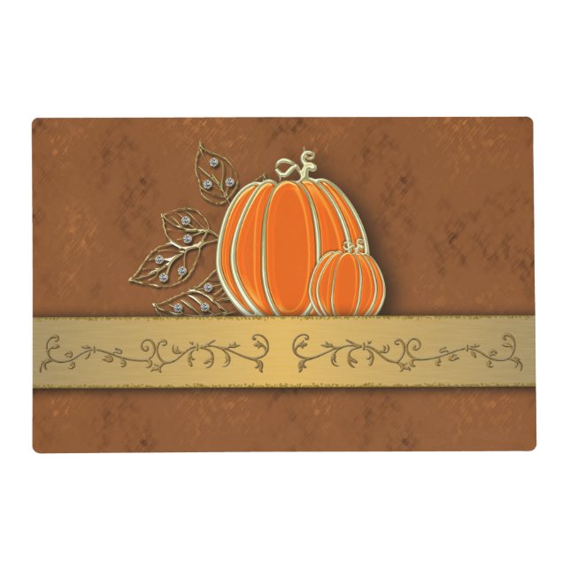Precious Gold Thanksgiving Pumpkin Leaves Placemat (Front)