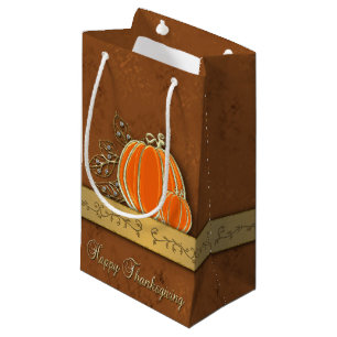 Precious Gold Thanksgiving Pumpkin Leaves Small Gift Bag