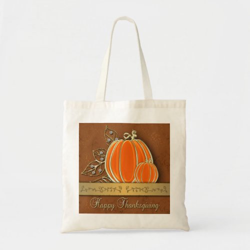 Precious Gold Thanksgiving Pumpkin Leaves Tote Bag
