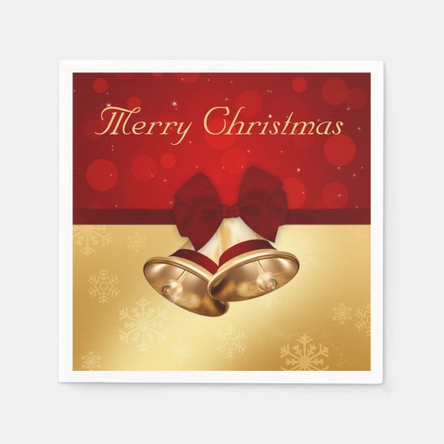 Precious Golden Christmas Bells Paper Napkins (Front)